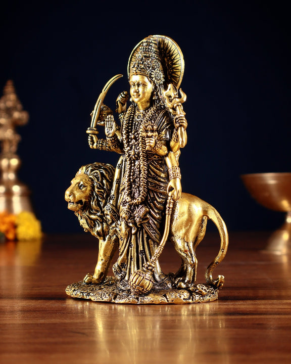 Pure Brass Standing Durga Ma Idol - 5 inch and 6 Inch golden tone - Budhshiv.com