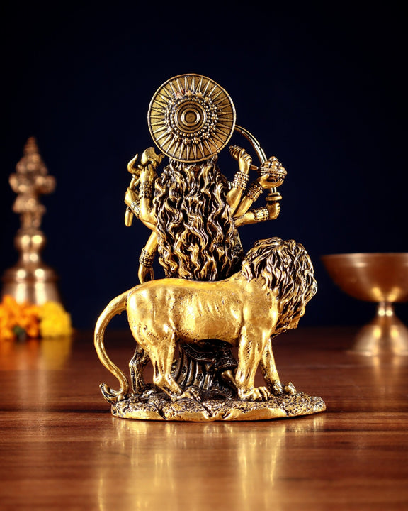 Pure Brass Standing Durga Ma Idol - 5 inch and 6 Inch golden tone - Budhshiv.com