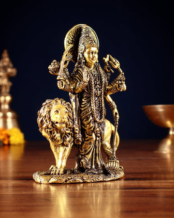 Pure Brass Standing Durga Ma Idol - 5 inch and 6 Inch golden tone - Budhshiv.com