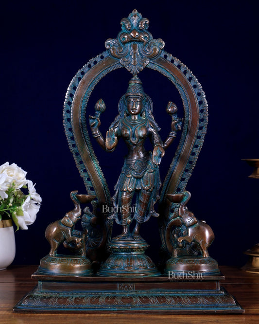 Pure Brass Standing Gaja Lakshmi Idol | 15” Height - Budhshiv.com