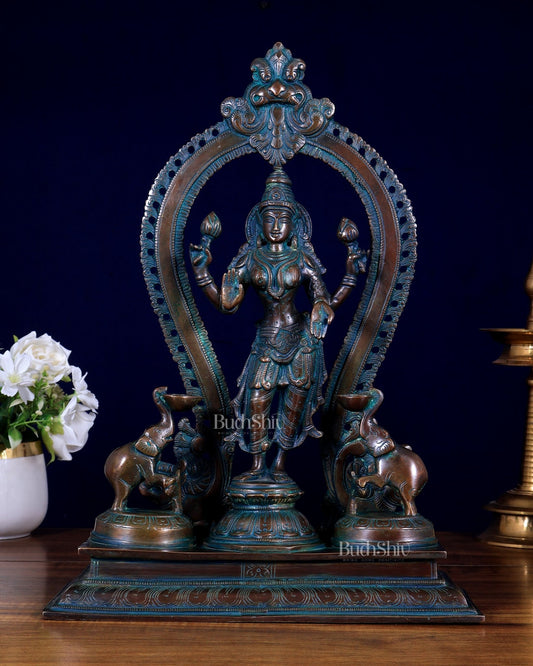 Pure Brass Standing Gaja Lakshmi Idol | 15” Height - Budhshiv.com