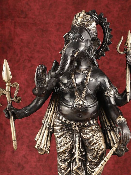 Pure Brass Standing Ganapati Statue - Black Finish | 18" - Budhshiv.com