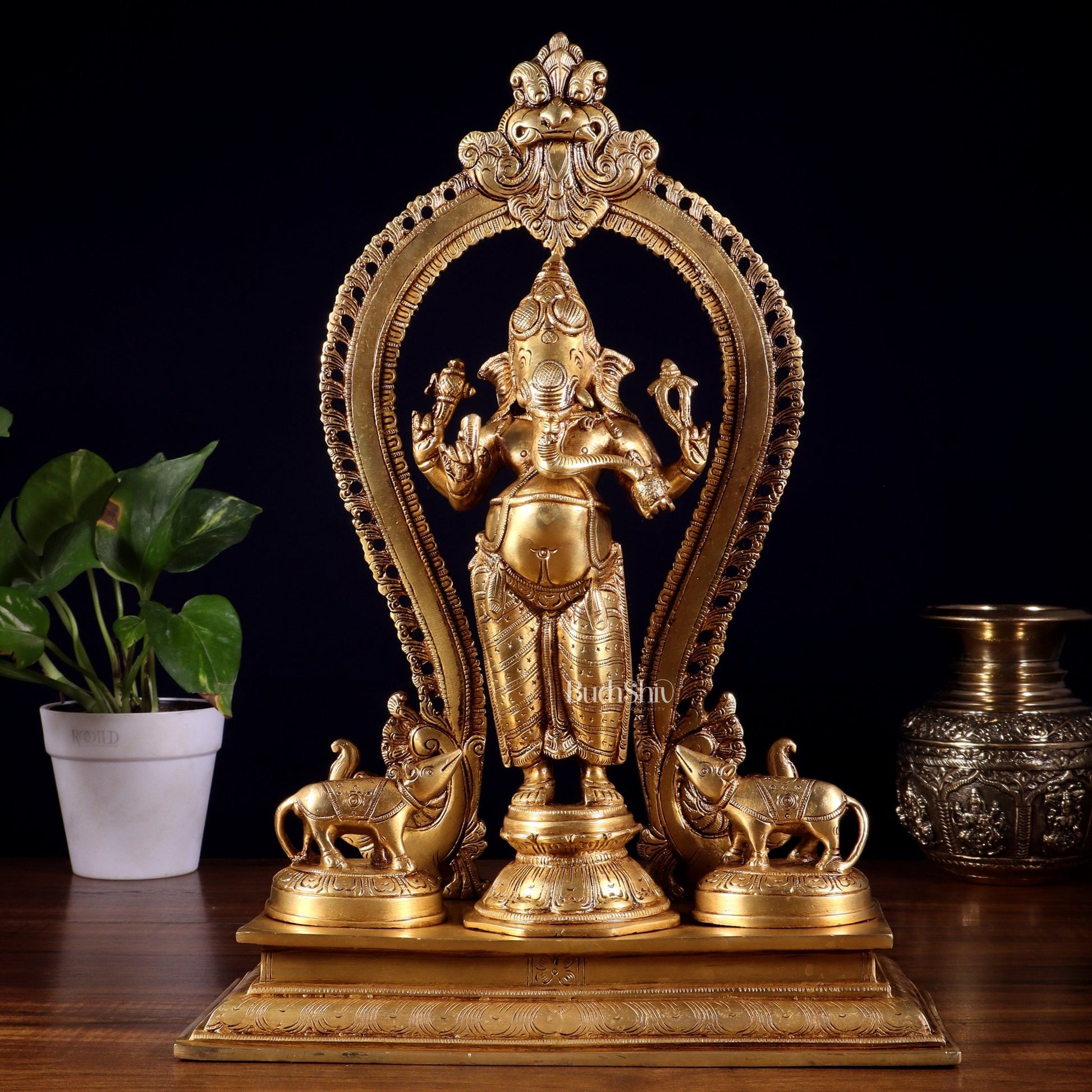 Pure Brass Standing Ganesha Lakshmi Saraswati Idol Set | 15” - Budhshiv.com