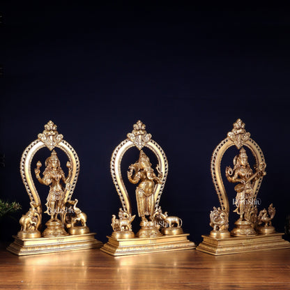 Pure Brass Standing Ganesha Lakshmi Saraswati Idol Set | 15” - Budhshiv.com