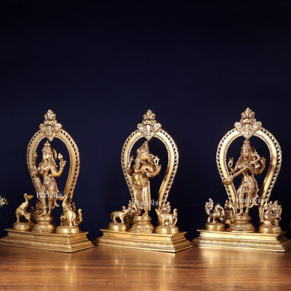 Pure Brass Standing Ganesha Lakshmi Saraswati Idol Set | 15” - Budhshiv.com