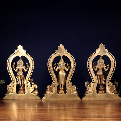 Pure Brass Standing Ganesha Lakshmi Saraswati Idol Set | 15” - Budhshiv.com