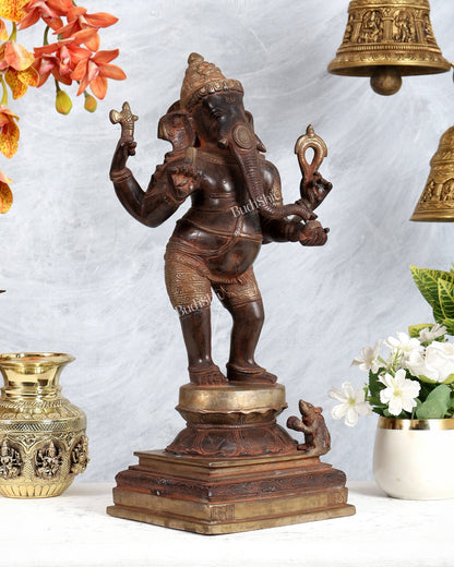 Pure Brass Standing Ganesha Sculpture dual tone 18 inch super vintage - Budhshiv.com