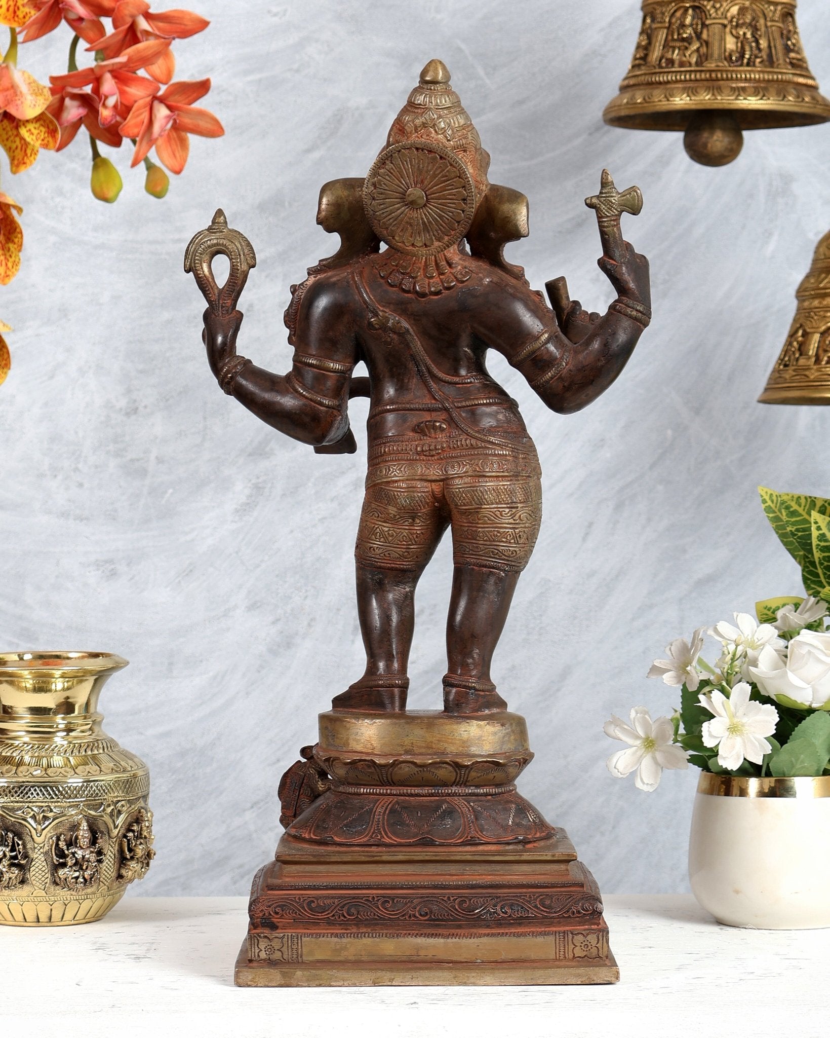 Pure Brass Standing Ganesha Sculpture dual tone 18 inch super vintage - Budhshiv.com