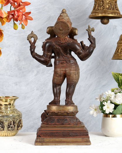 Pure Brass Standing Ganesha Sculpture dual tone 18 inch super vintage - Budhshiv.com