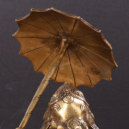 Pure Brass Standing Ganesha with Umbrella Idol | 18" - Budhshiv.com