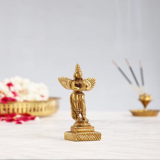 Pure brass Standing garuda idol 4" - Budhshiv.com