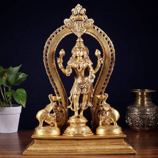 Pure Brass Standing Goddess Lakshmi Idol | 15” Height - Budhshiv.com