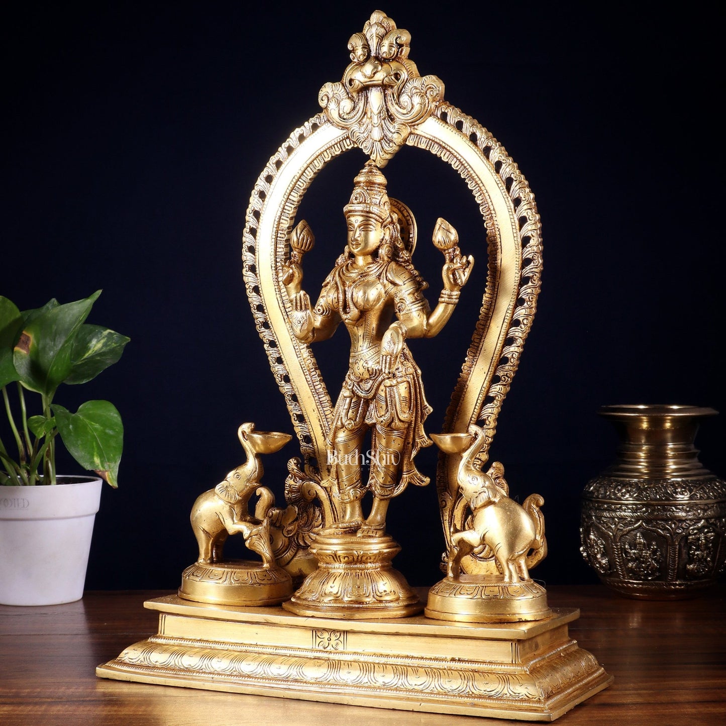 Pure Brass Standing Goddess Lakshmi Idol | 15” Height - Budhshiv.com