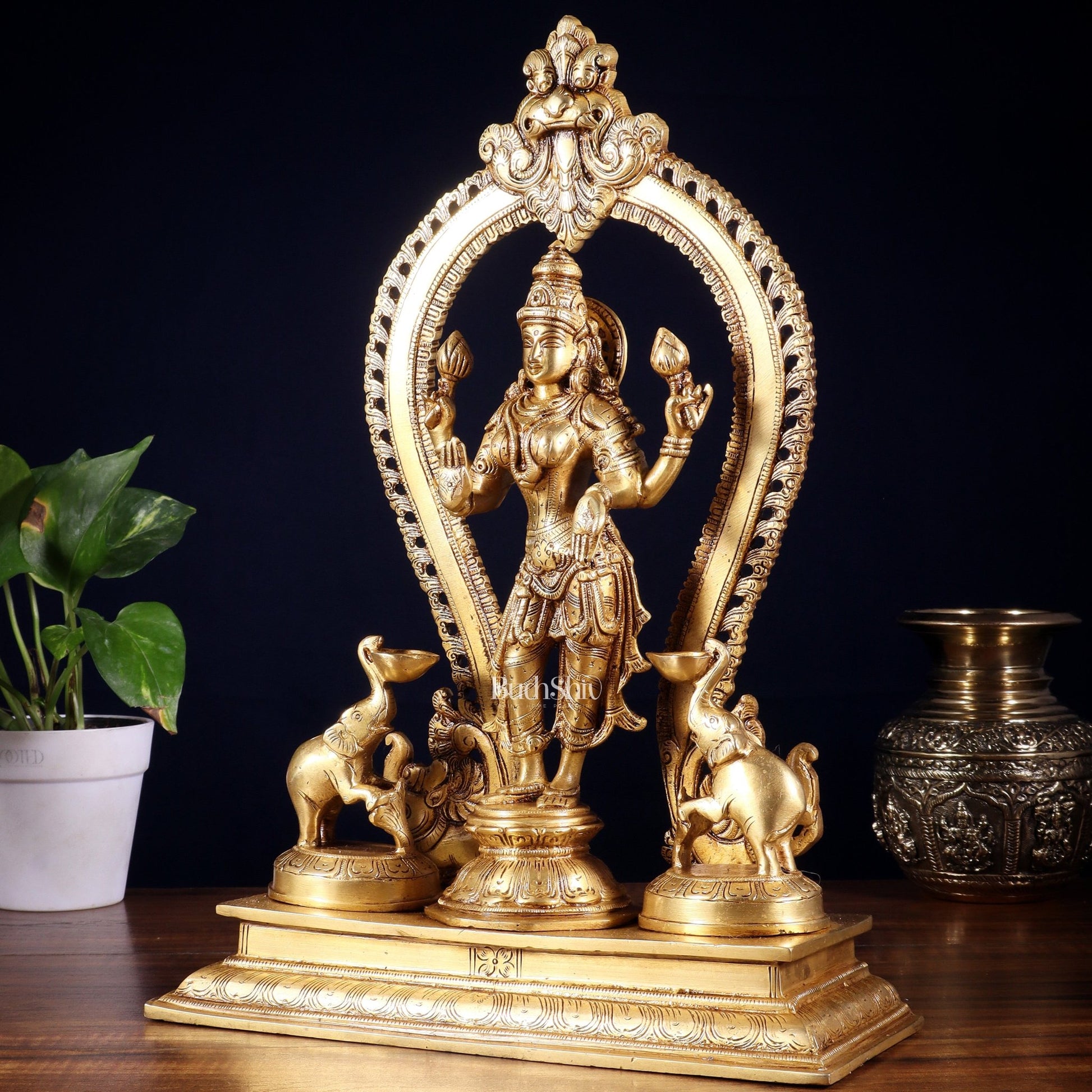 Pure Brass Standing Goddess Lakshmi Idol | 15” Height - Budhshiv.com