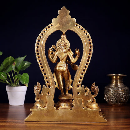 Pure Brass Standing Goddess Saraswati Idol with Swans | 15” - Budhshiv.com