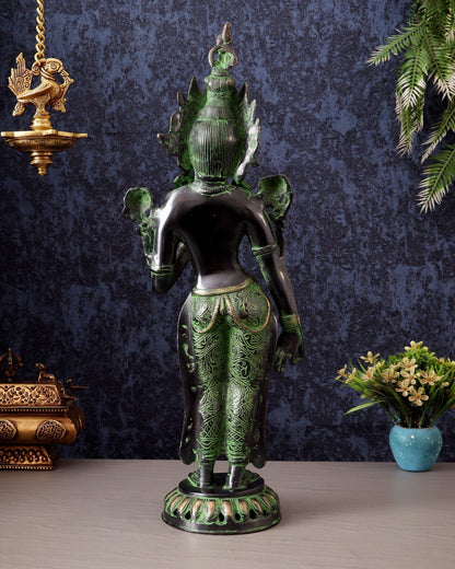 Pure Brass Standing Goddess Tara Idol – Dual Tone black & green Finish 19.5" - Budhshiv.com
