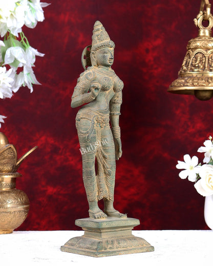 Pure Brass Standing Goddess Uma Parvati Sivagami Sculpture – 13” Stonefinish - Budhshiv.com