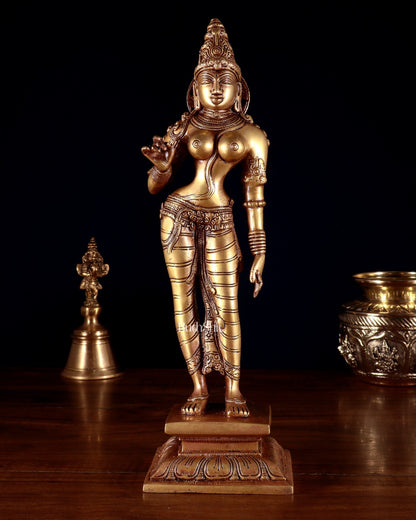 Pure Brass Standing Goddess Uma Parvati Sivagami Sculpture – 13” - Budhshiv.com