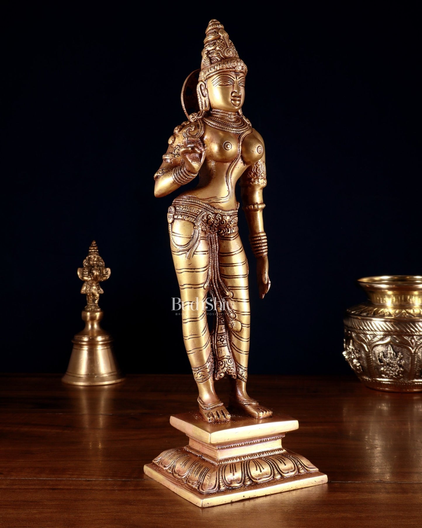Pure Brass Standing Goddess Uma Parvati Sivagami Sculpture – 13” - Budhshiv.com