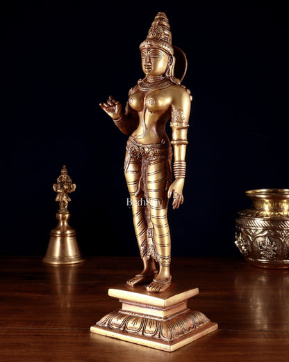 Pure Brass Standing Goddess Uma Parvati Sivagami Sculpture – 13” - Budhshiv.com