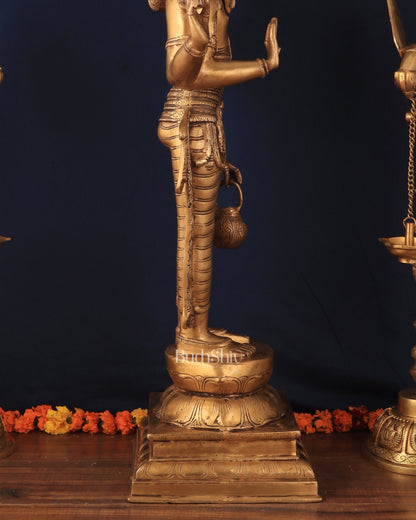 Pure Brass Standing Guru Brahma Large Statue 38.5" - Budhshiv.com