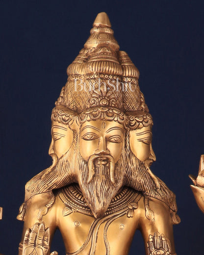 Pure Brass Standing Guru Brahma Large Statue 38.5" - Budhshiv.com