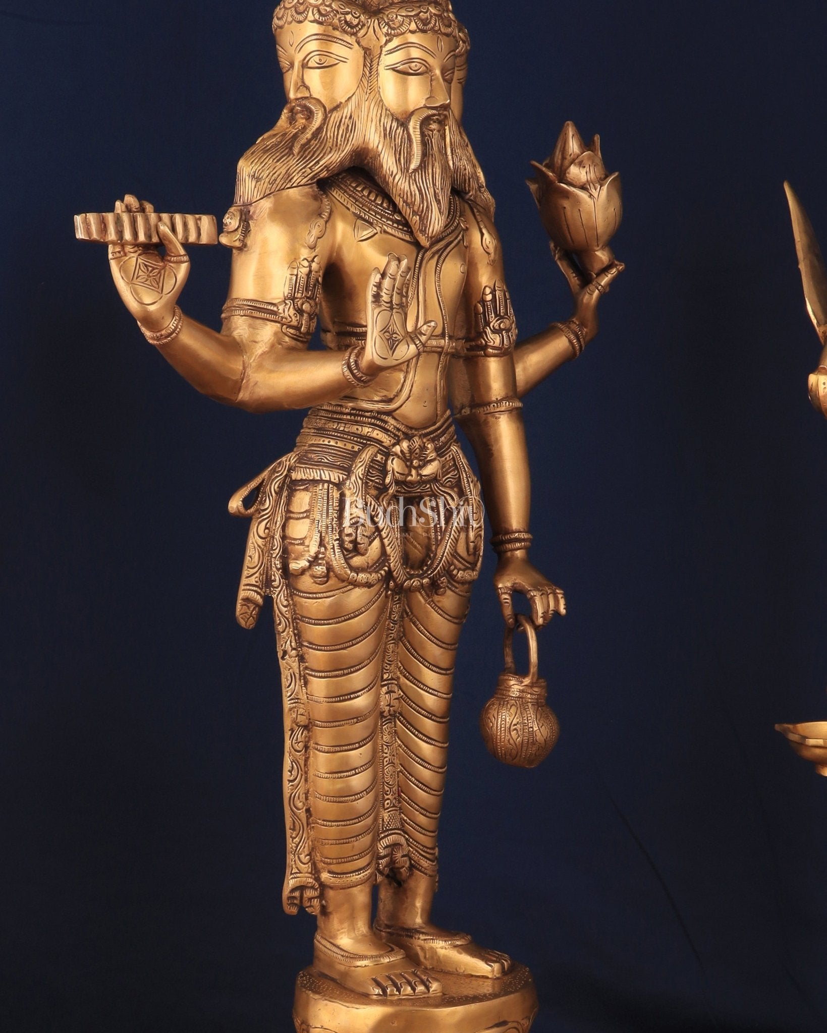 Pure Brass Standing Guru Brahma Large Statue 38.5" - Budhshiv.com