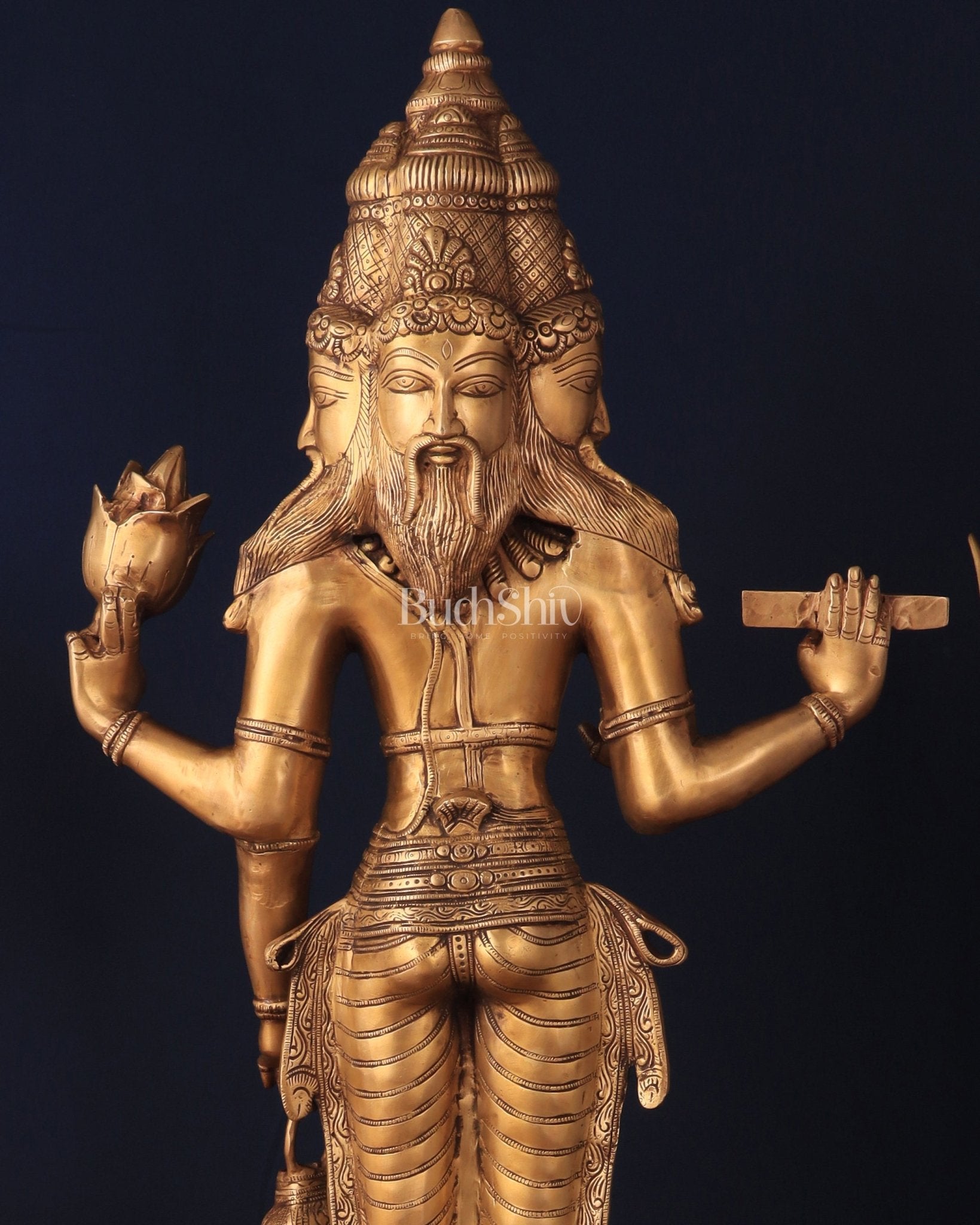 Pure Brass Standing Guru Brahma Large Statue 38.5" - Budhshiv.com