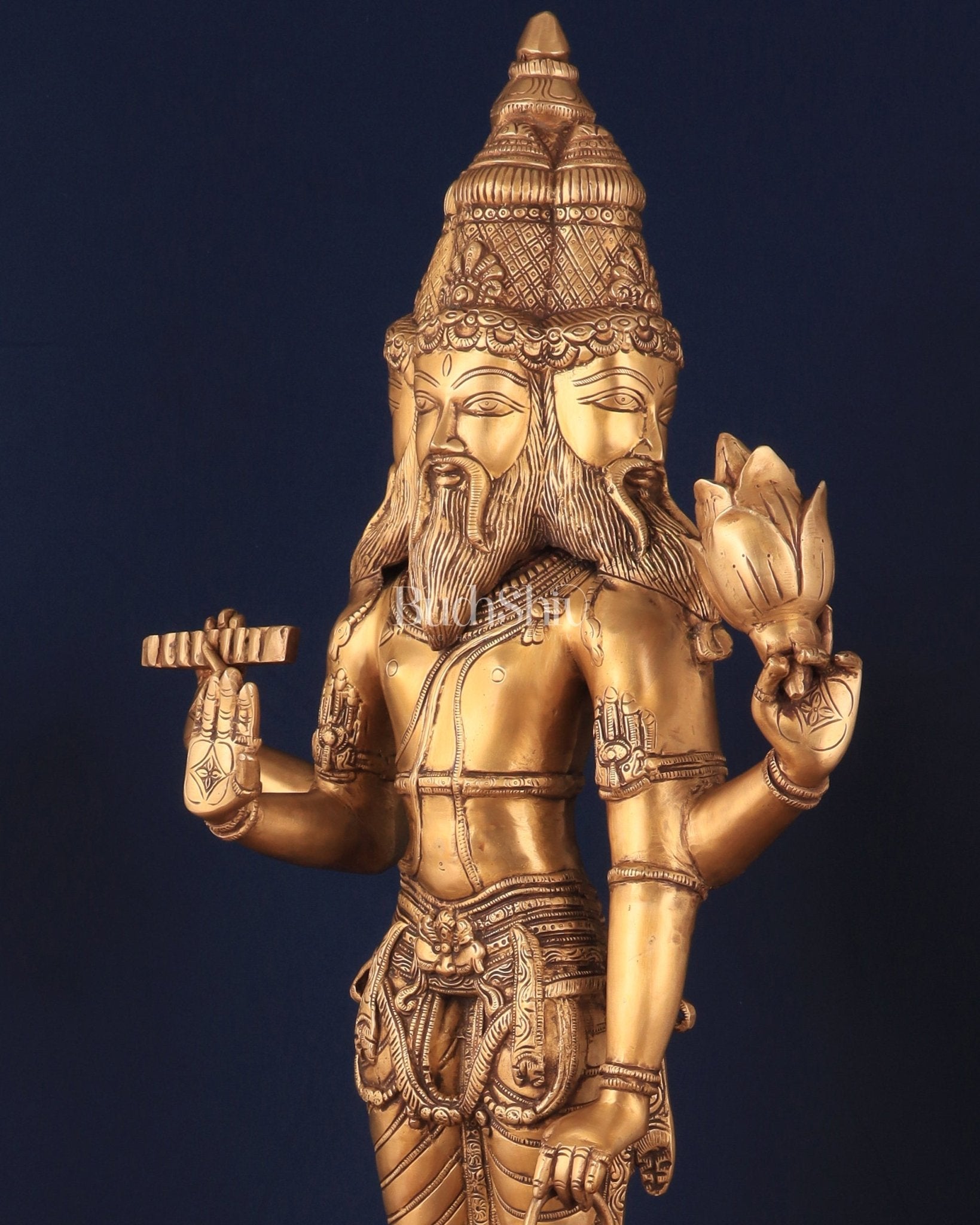 Pure Brass Standing Guru Brahma Large Statue 38.5" - Budhshiv.com