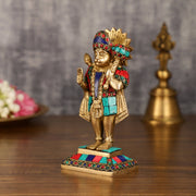 Pure Brass Standing Hanuman Blessing Idol | 6.5 Inch - Budhshiv.com