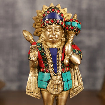 Pure Brass Standing Hanuman Blessing Idol | 6.5 Inch - Budhshiv.com