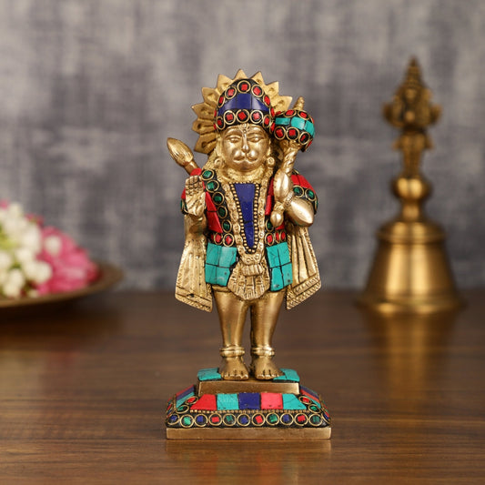 Pure Brass Standing Hanuman Blessing Idol | 6.5 Inch - Budhshiv.com
