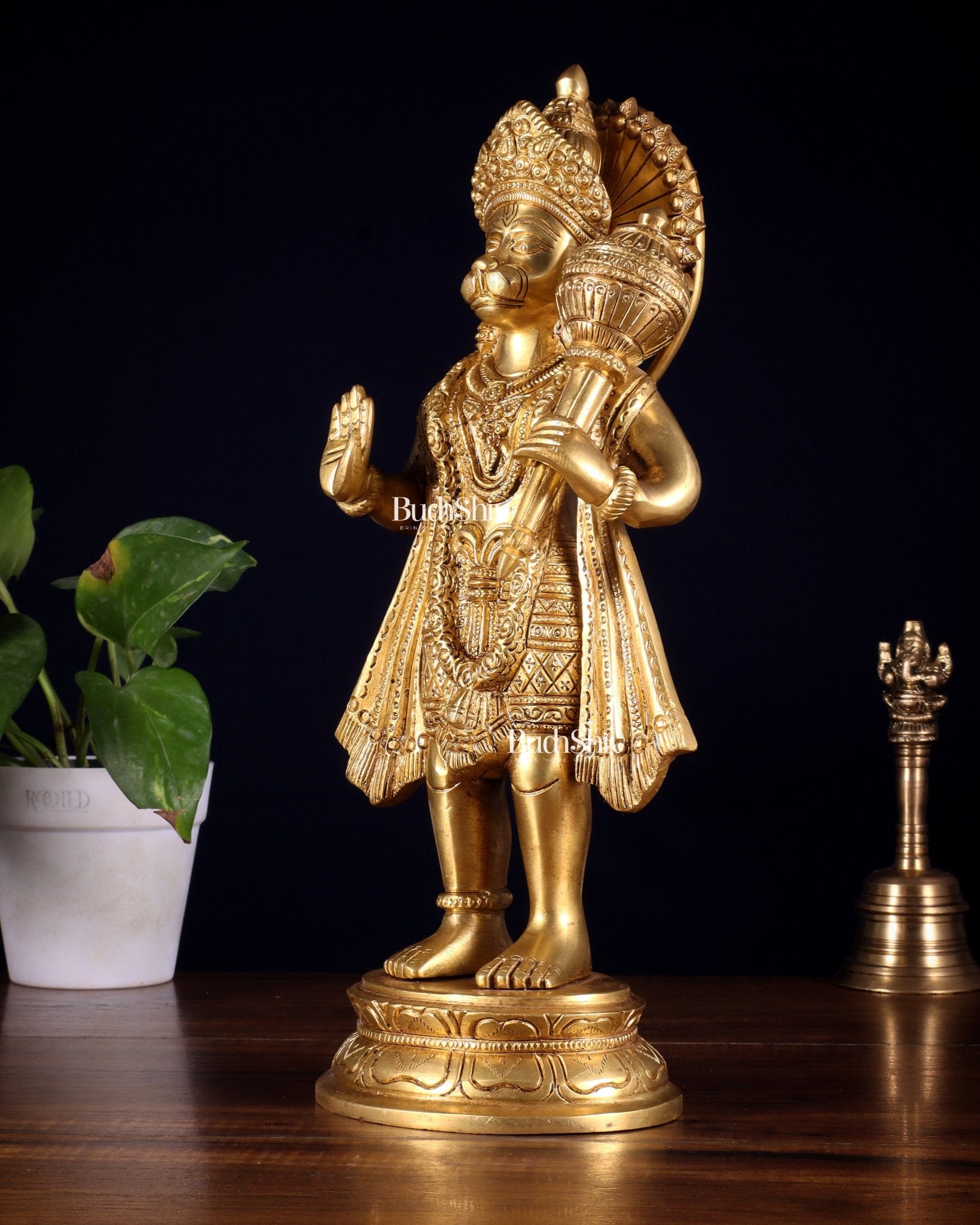 Pure Brass Standing Hanuman Idol 13.5 inch - Budhshiv.com