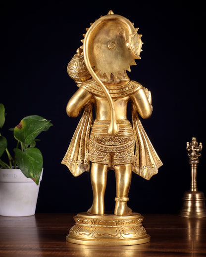 Pure Brass Standing Hanuman Idol 13.5 inch - Budhshiv.com