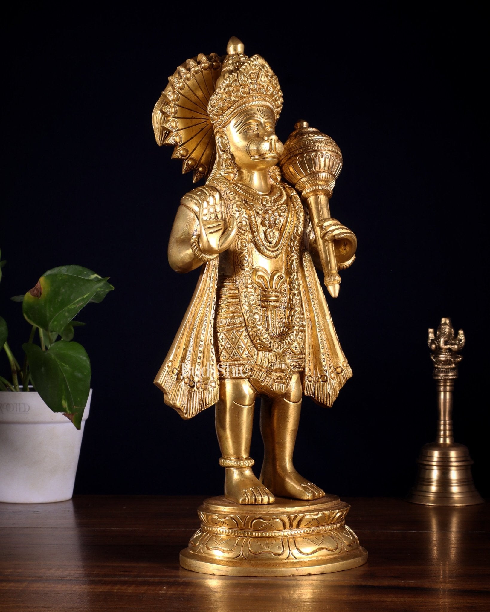 Pure Brass Standing Hanuman Idol 13.5 inch - Budhshiv.com