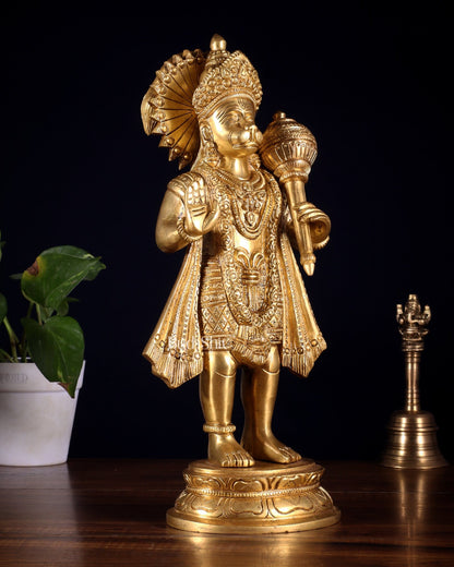 Pure Brass Standing Hanuman Idol 13.5 inch - Budhshiv.com