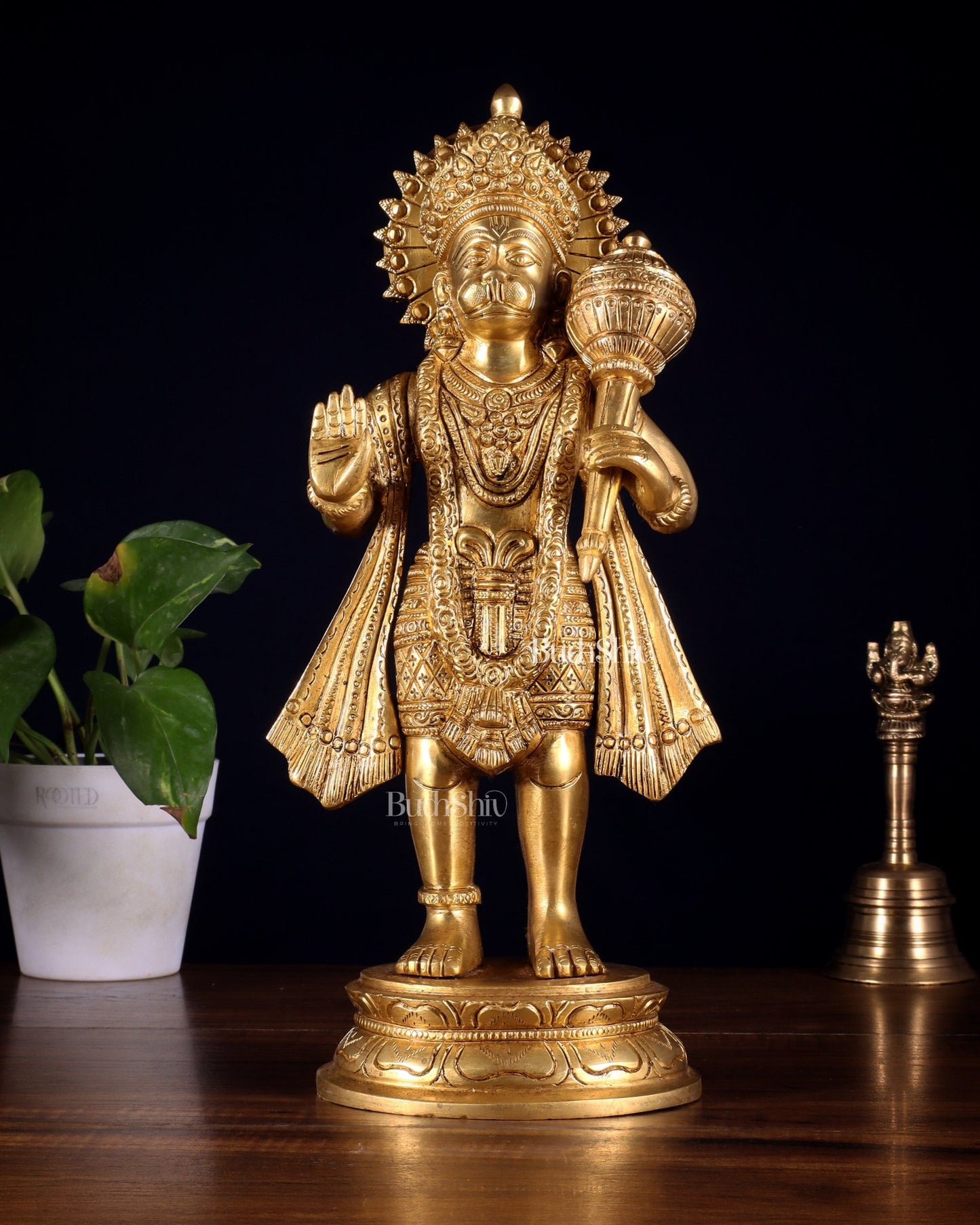 Pure Brass Standing Hanuman Idol 13.5 inch - Budhshiv.com