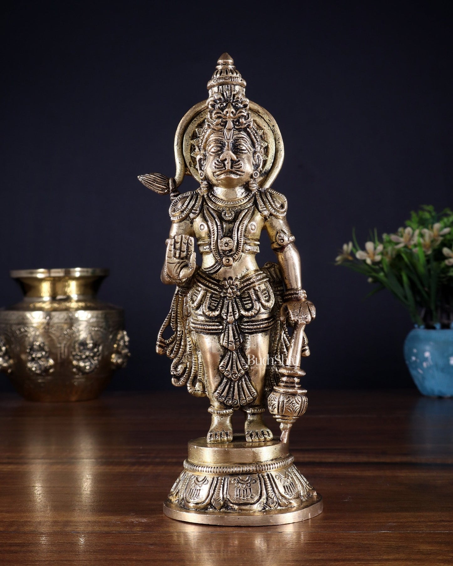 Pure Brass Standing Hanuman Idol – 8.5 Inch | Superfine Carving - Budhshiv.com