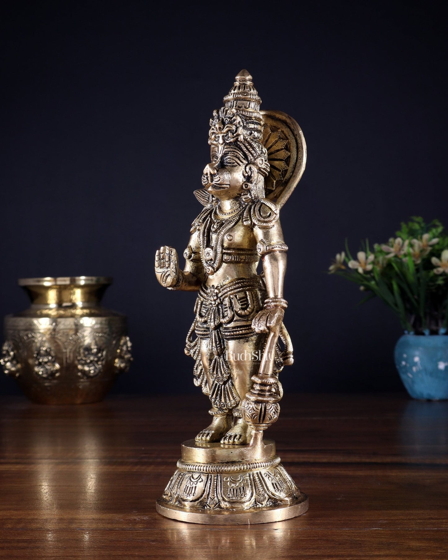 Pure Brass Standing Hanuman Idol – 8.5 Inch | Superfine Carving - Budhshiv.com