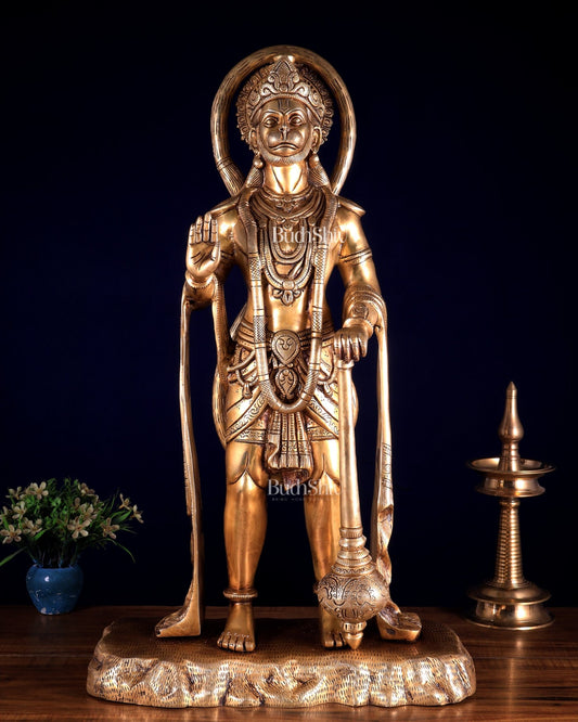 Pure Brass Standing Hanuman Large Statue 25.5 inch - Budhshiv.com