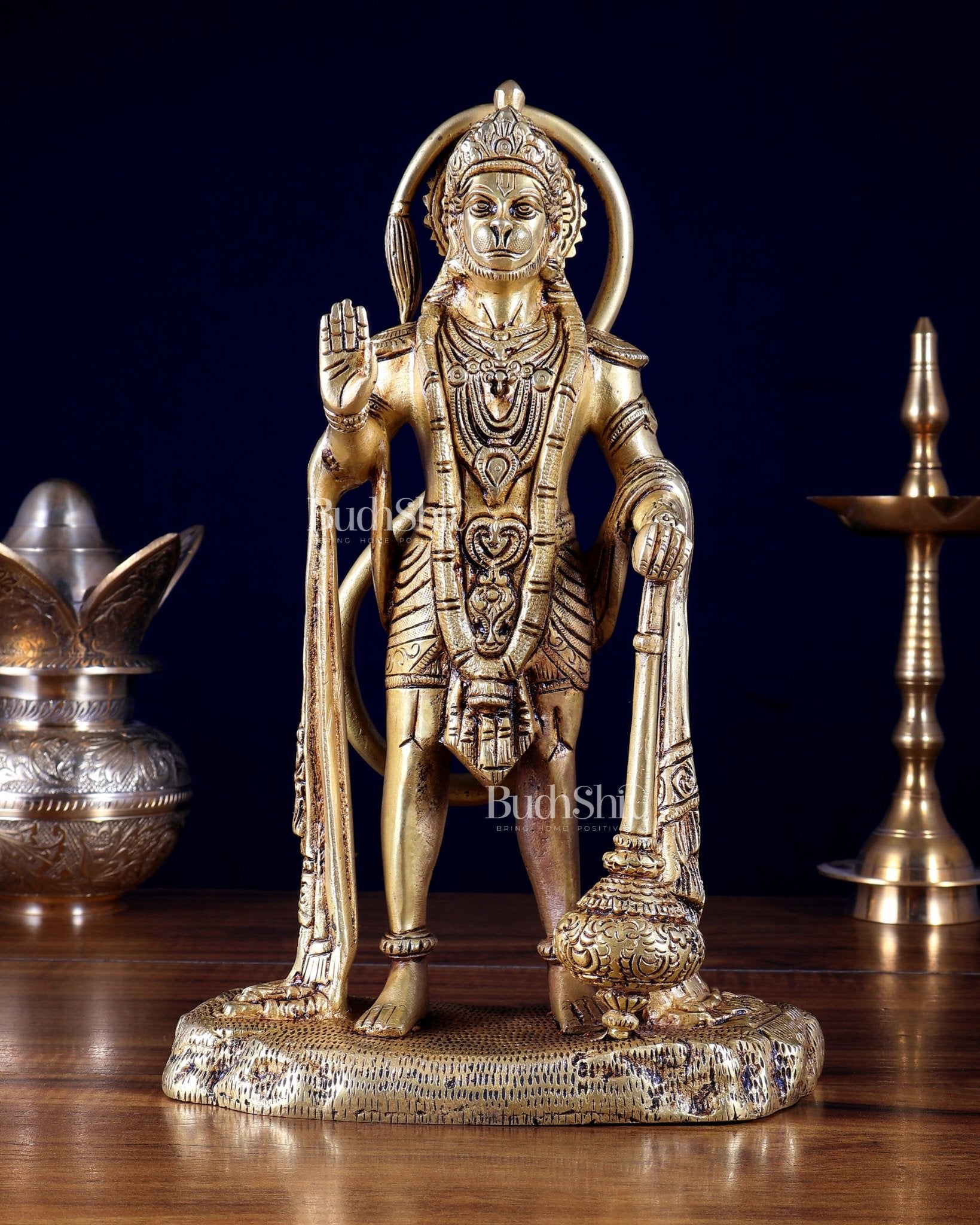 Pure Brass Standing Hanuman Statue 11 inch tall - Budhshiv.com