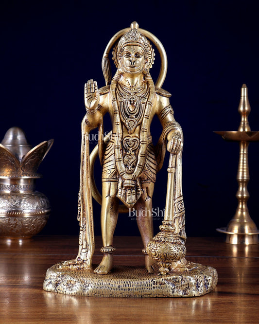 Pure Brass Standing Hanuman Statue 11 inch tall - Budhshiv.com