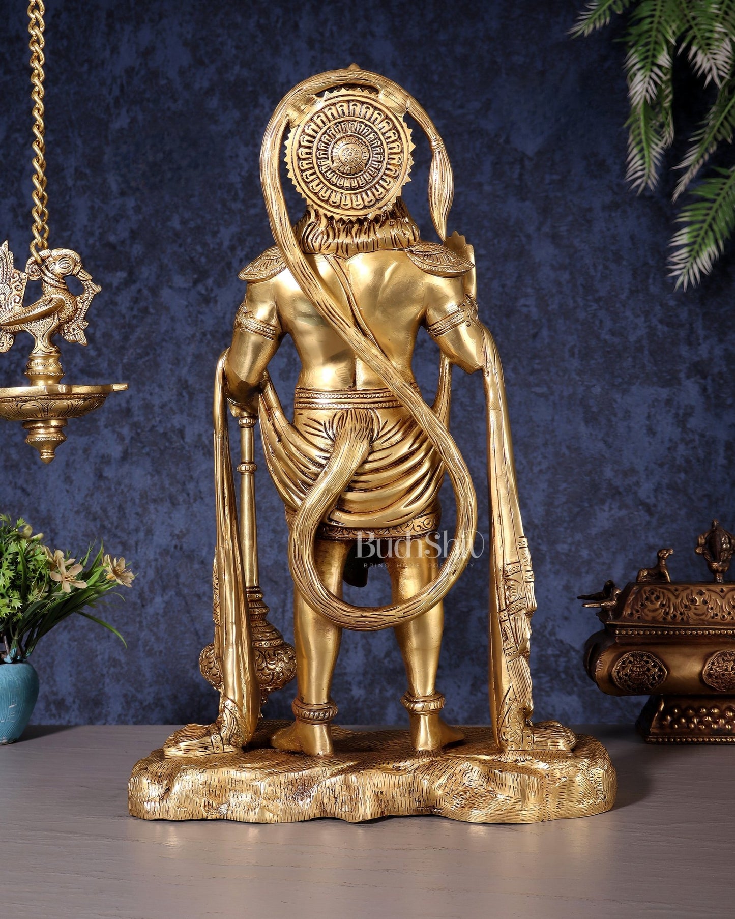 Pure Brass Standing Hanuman Statue - 18" enhanced carvings - Budhshiv.com