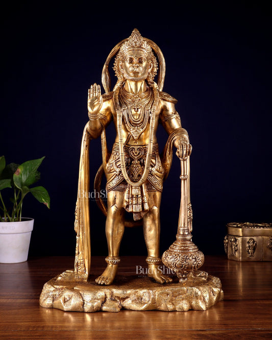 Pure Brass Standing Hanuman Statue - 18 inch - Budhshiv.com
