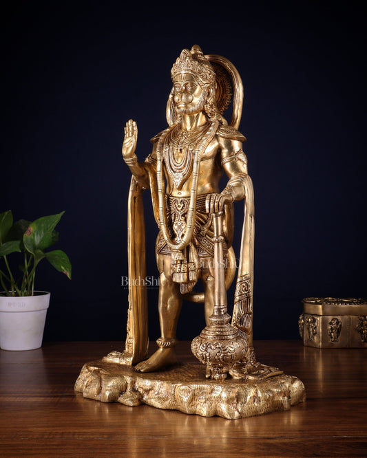 Pure Brass Standing Hanuman Statue - 18 inch - Budhshiv.com