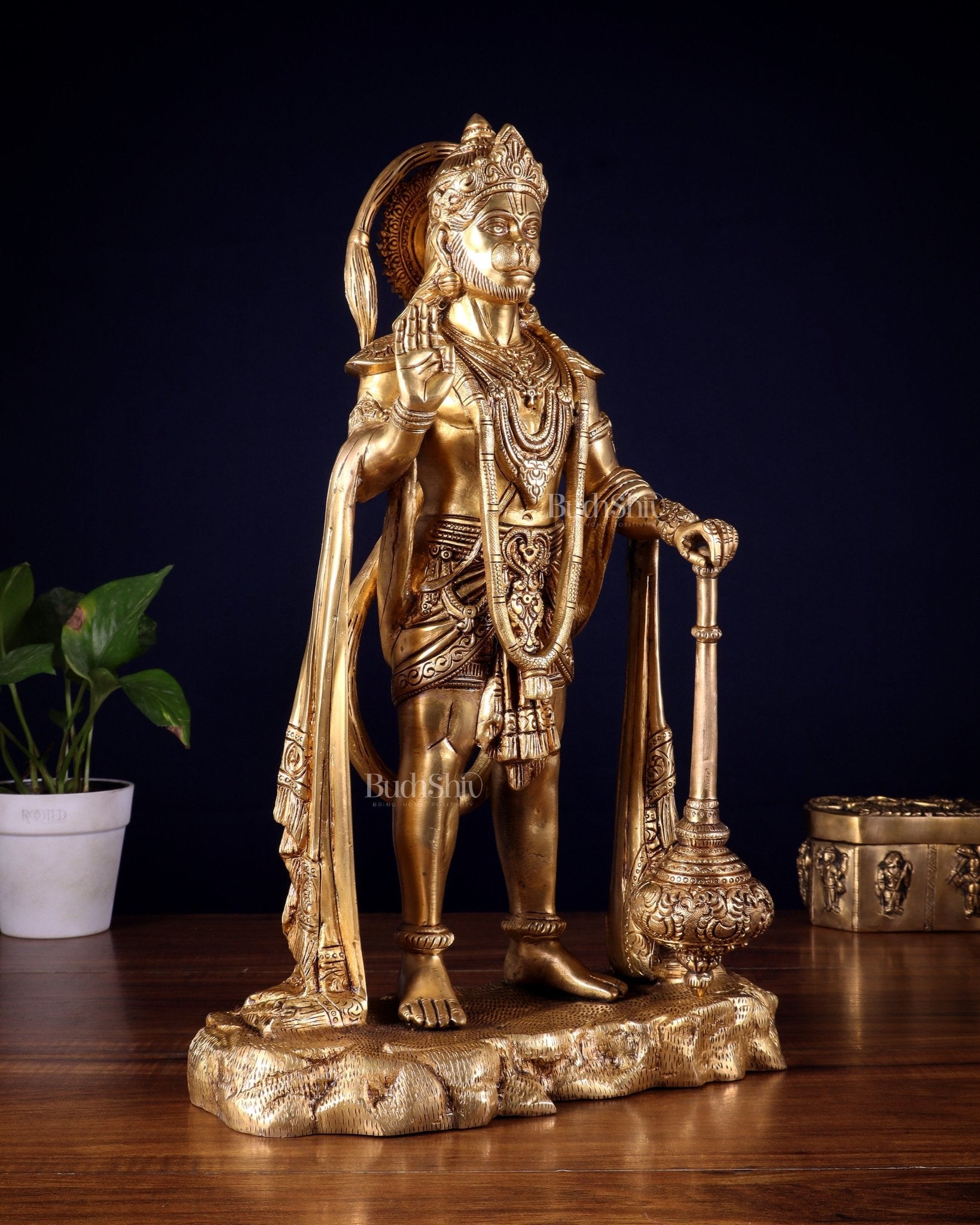 Pure Brass Standing Hanuman Statue - 18 inch - Budhshiv.com