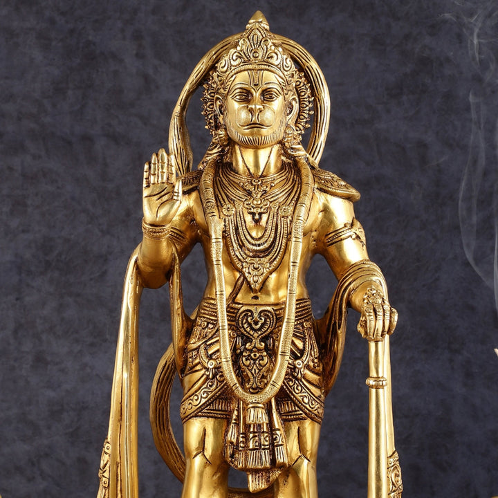 Pure Brass Standing Hanuman Statue - 18" | Symbol of Strength & Devotion - Budhshiv.com