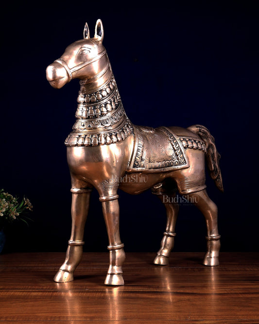 Pure Brass Standing Horse Statue | Majestic Home Décor Showpiece - Budhshiv.com