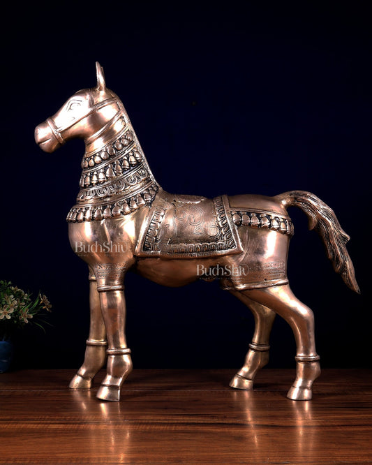 Pure Brass Standing Horse Statue | Majestic Home Décor Showpiece - Budhshiv.com