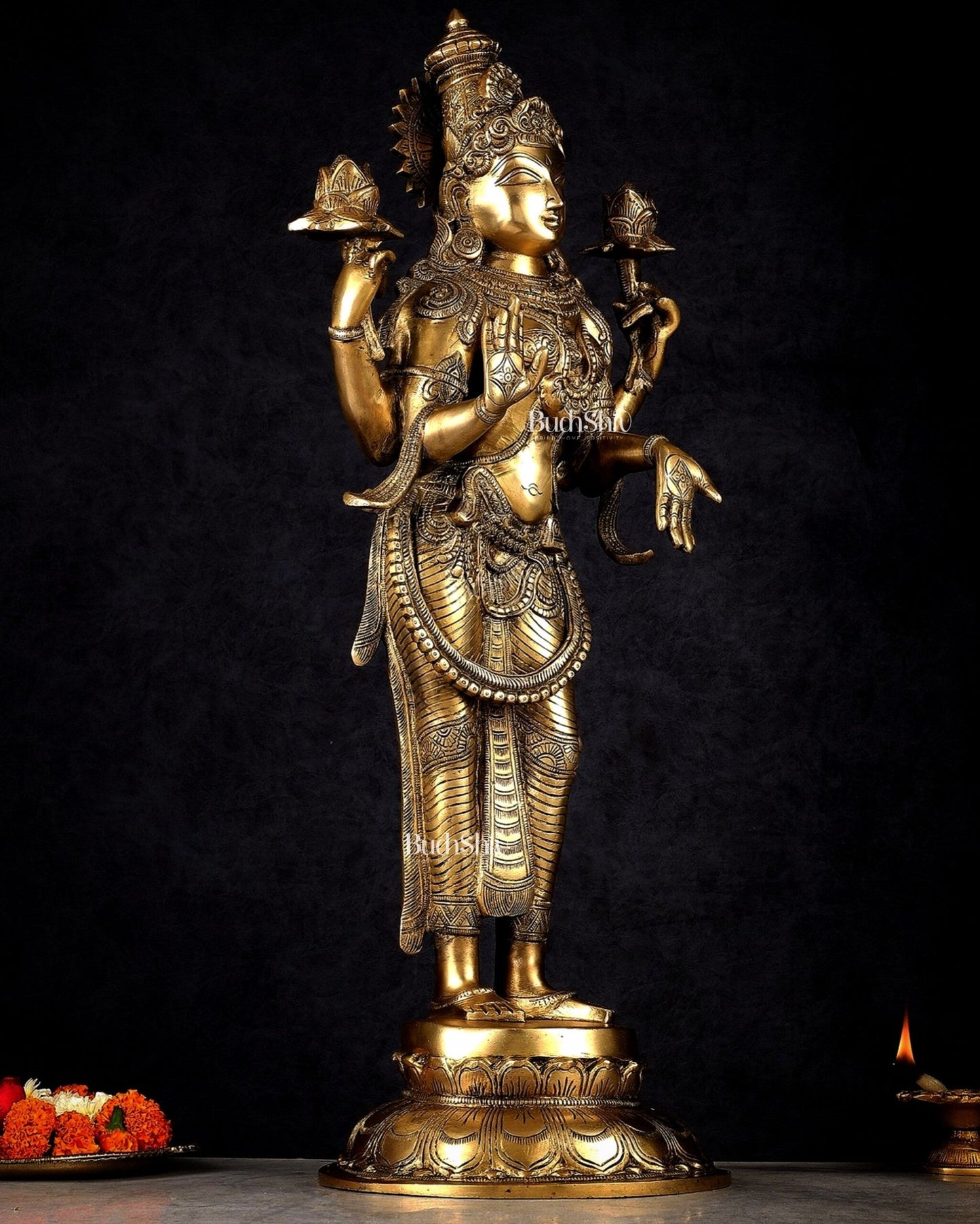 Pure Brass Standing Lakshmi Statue – 24.5” - Budhshiv.com